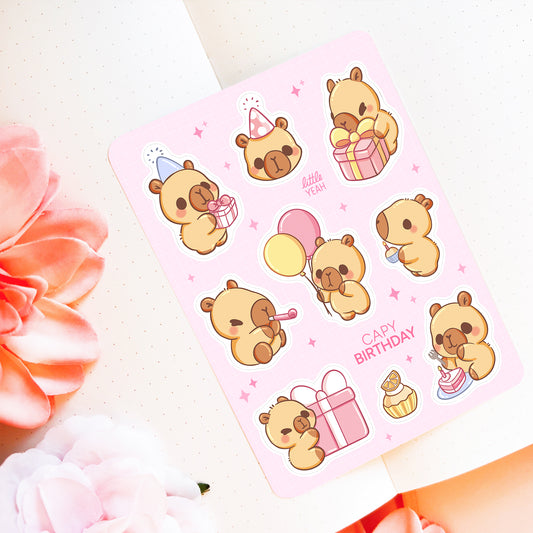 Capybara feiert Geburtstag Stickerbogen