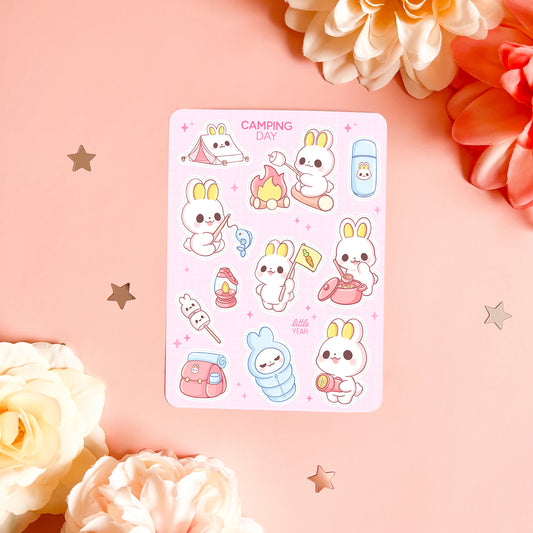 Bunny Camping Day - Cute Sticker Sheet