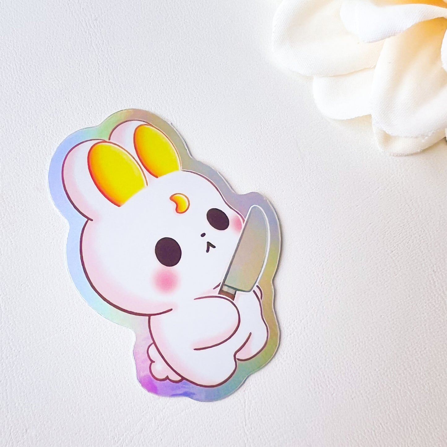 Holografischer Hase mit Messer Sticker