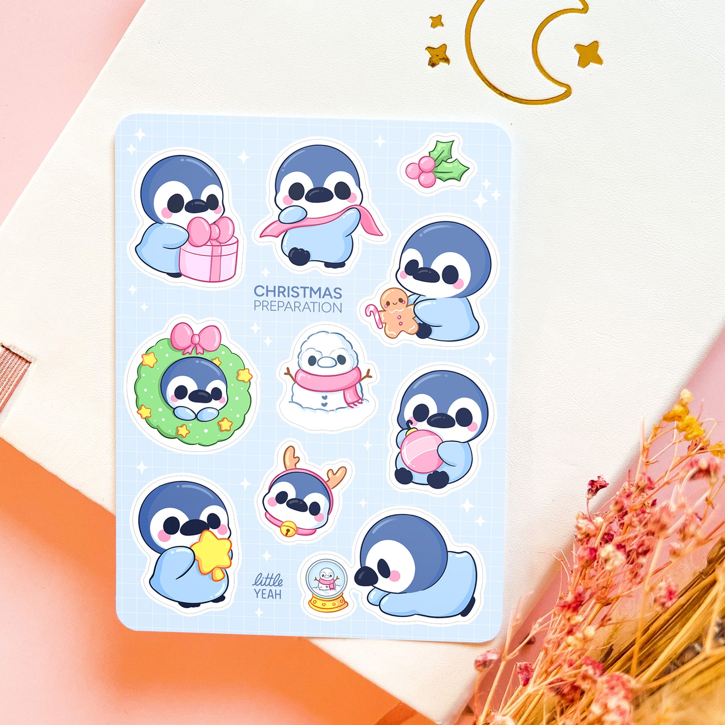 Penguin Christmas Preparation - Cute Sticker Sheet