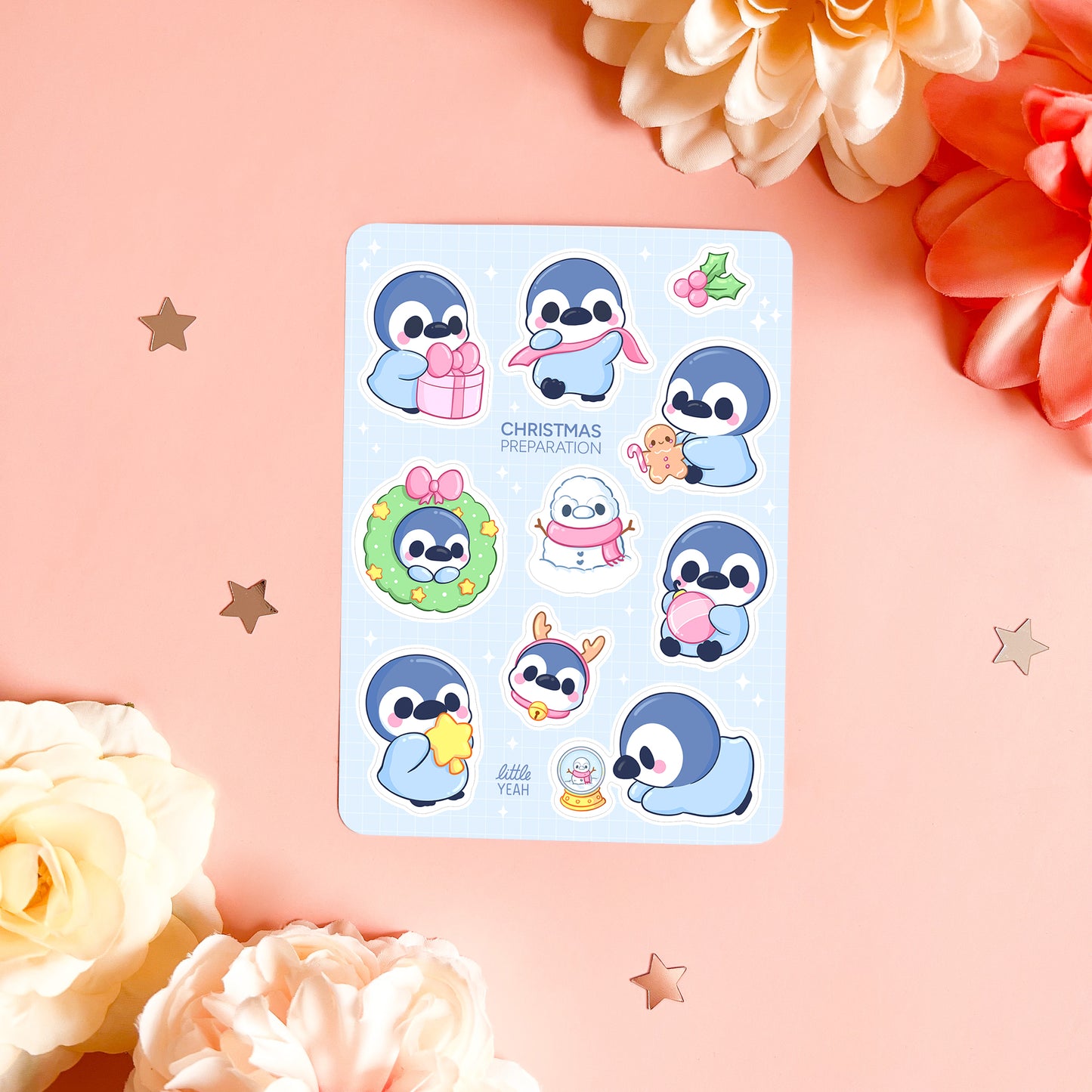 Penguin Christmas Preparation - Cute Sticker Sheet