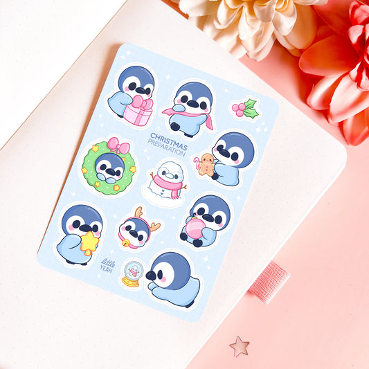 Penguin Christmas Preparation - Cute Sticker Sheet