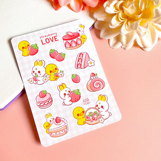 Hase und Ente mit Erdbeeren Stickerbogen