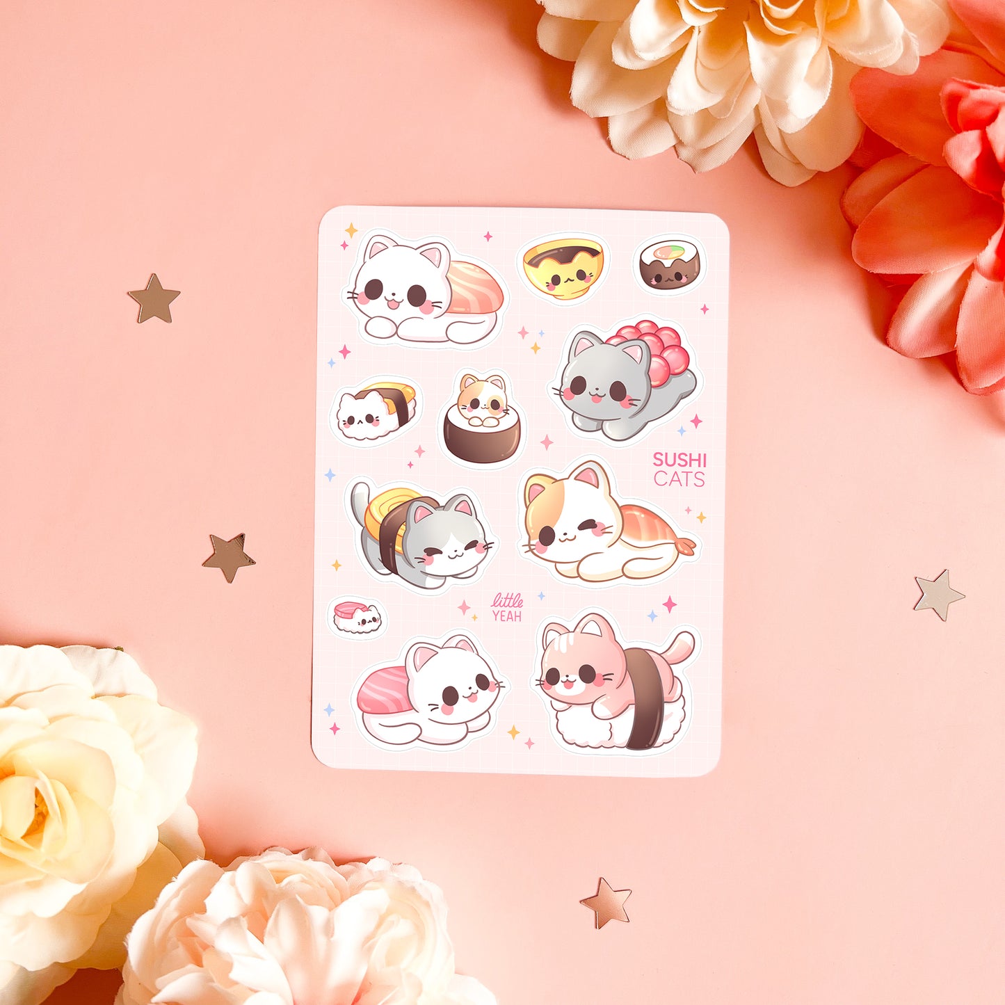 Sushi Cats - Cute Sticker Sheet