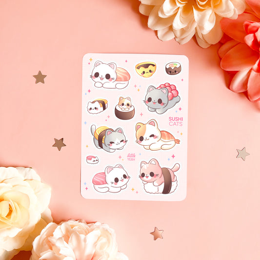 Sushi Cats - Cute Sticker Sheet