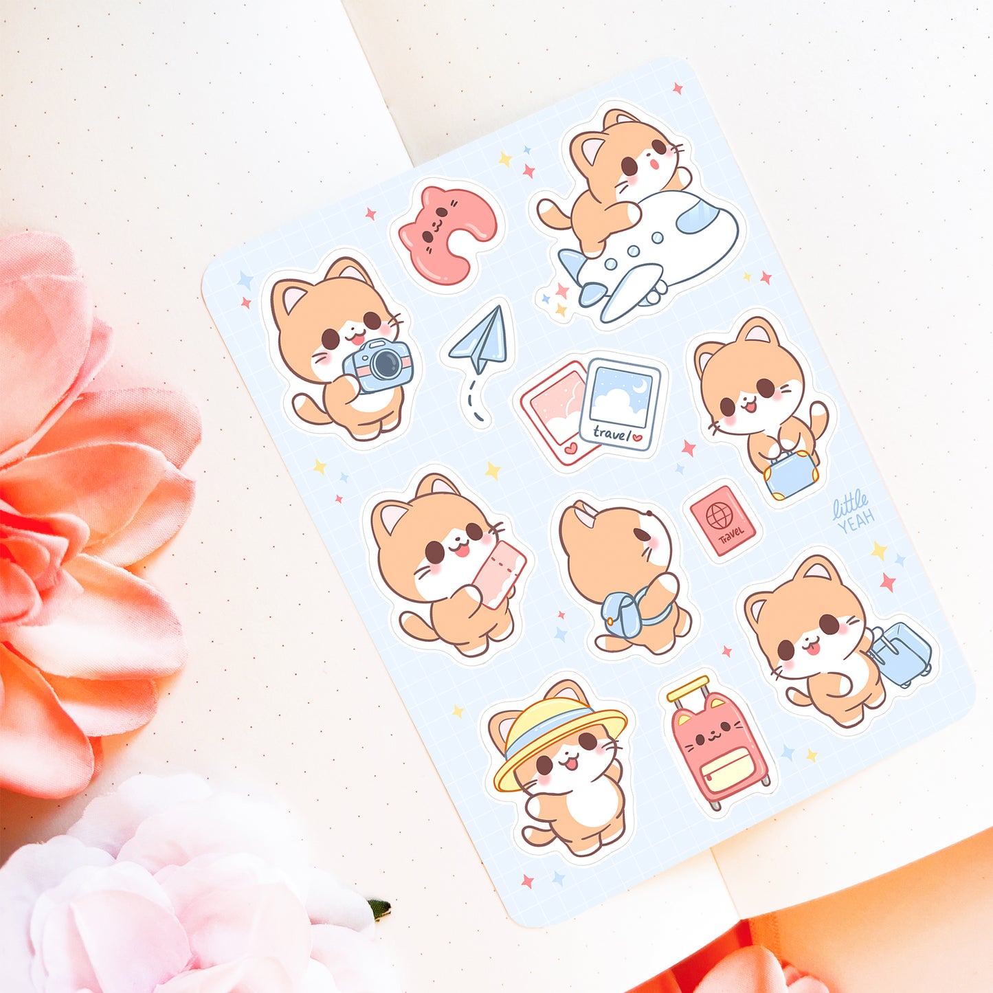 Travel Cat - Cute Sticker Sheet